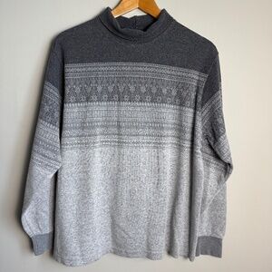 Lands' End Women's Sweater Long Sleeve Fair Isle Turtle Neck Lightweight Gray XL